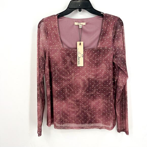 Les Serein Tops - Stitch Fix LES SEREIN Womens Sequin Sheer Top Small Purple Long Sleeve NWT